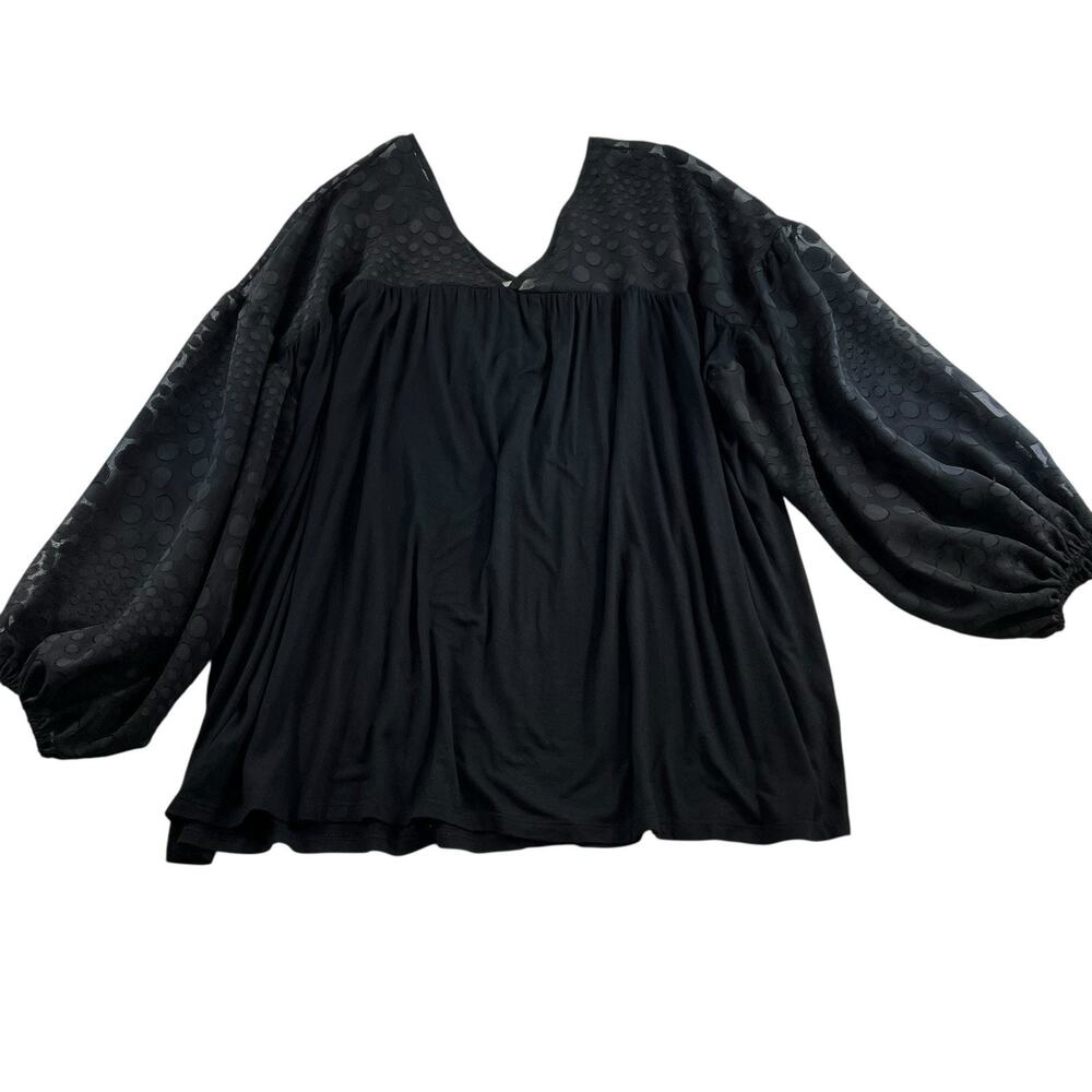 Oddy Oddi Plus 2X 3X Boho Tunic Top Black Sheer Dot Yolk Oversize‎ Whimsy Flowy
